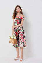 Women Summer Vacation Printed Floral A Line Dress ESUNG