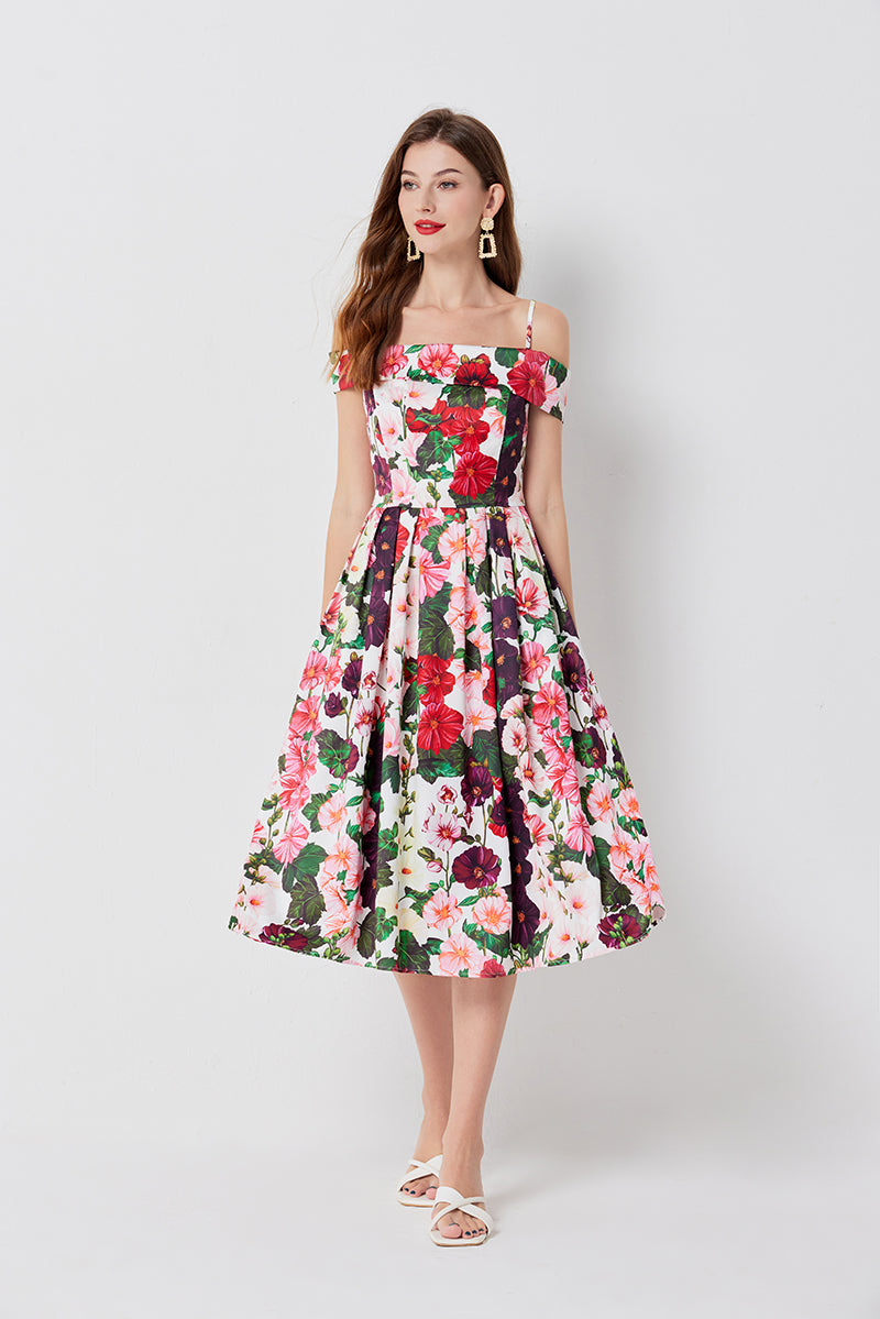 Women Summer Vacation Printed Floral A Line Dress ESUNG
