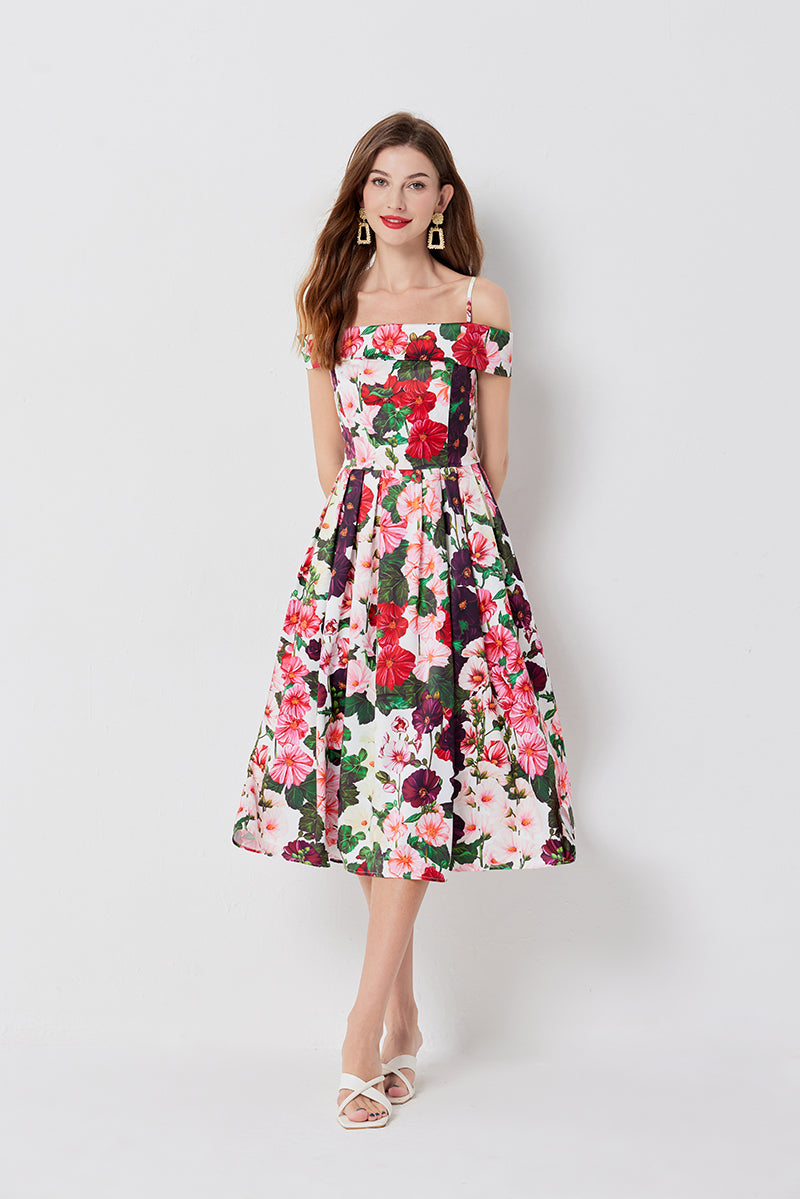 Women Summer Vacation Printed Floral A Line Dress ESUNG
