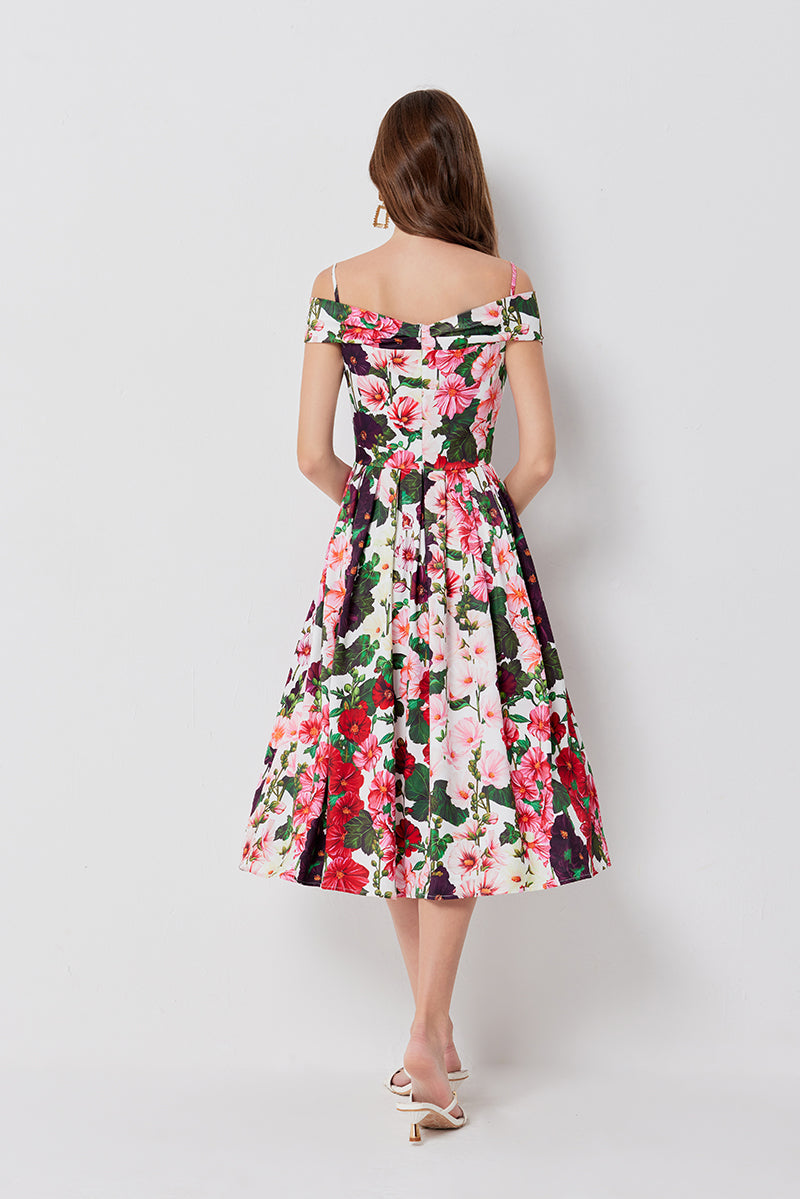 Women Summer Vacation Printed Floral A Line Dress ESUNG