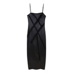 Women Clothing Floral Decorative Silk Satin Texture Midi Dress CHEN