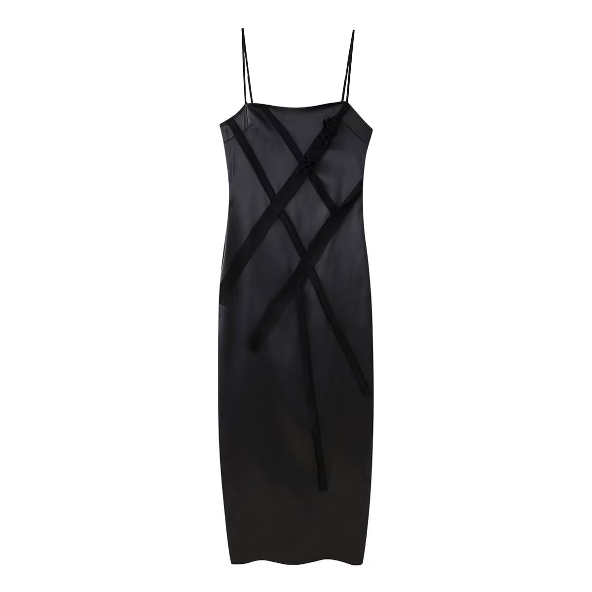 Women Clothing Floral Decorative Silk Satin Texture Midi Dress CHEN
