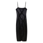 Women Clothing Floral Decorative Silk Satin Texture Midi Dress CHEN