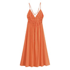 Spring Summer Orange Suspender Waist Strapless Dress Long Dress TRAF