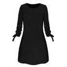 Spring Summer Autumn Solid Color Dress Casual O neck Dress Lace up RealGirl