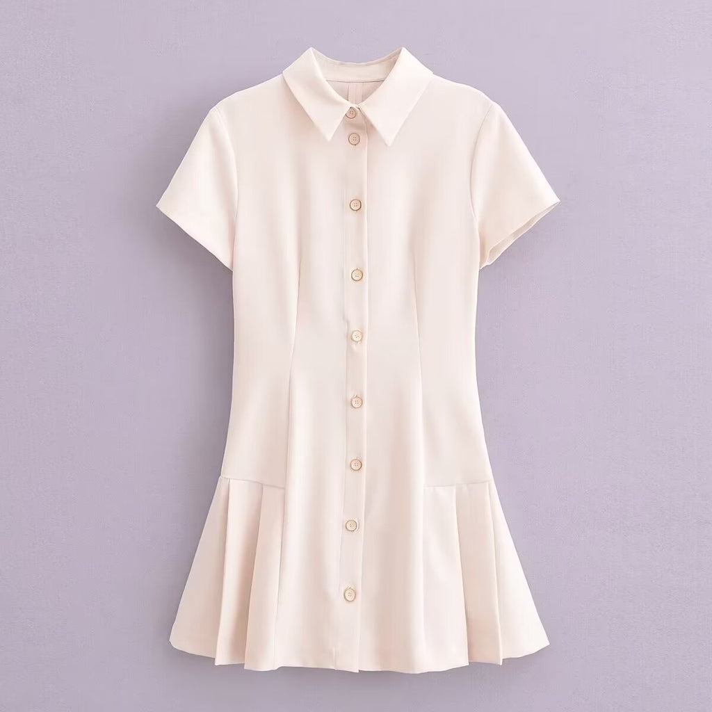Women Three Color Shirt Mini Short Sleeve Dress Short TRAF