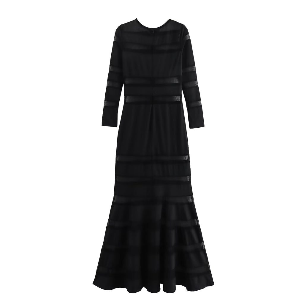 Summer Women Clothing Elegant Slightly Mature Black Panel Long Sleeve Dress SenDa