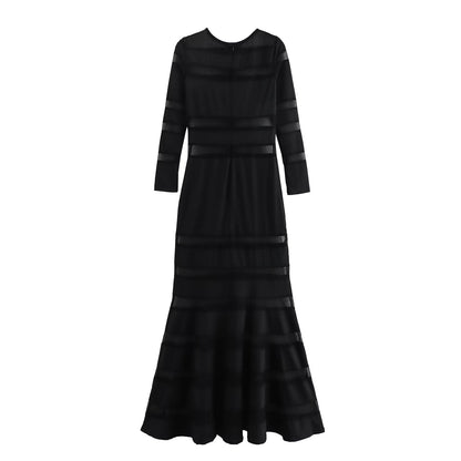 Summer Women Clothing Elegant Slightly Mature Black Panel Long Sleeve Dress SenDa
