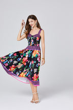 Summer Positioning Vintage Printed Three Dimensional Strapless Strap Dress Back Rubber Strap High Waist Dress ESUNG