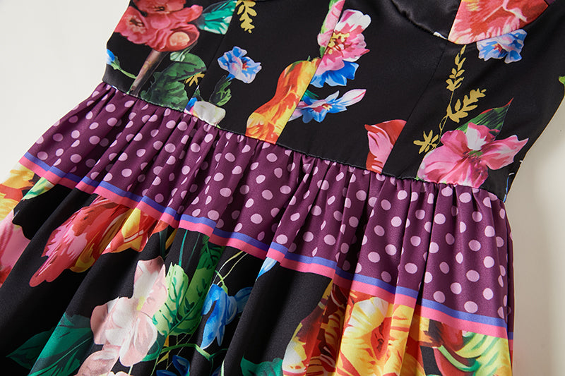 Summer Positioning Vintage Printed Three Dimensional Strapless Strap Dress Back Rubber Strap High Waist Dress ESUNG
