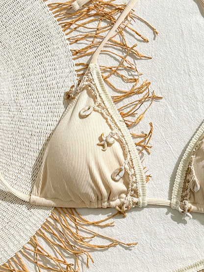 Conjunto de traje de baño para mujer Bikinx con copa triangular y tirantes empalmados de color sólido