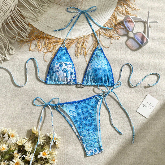 Conjunto de bikini sexy con cuello halter y estampado floral de Bikinx para mujer, ideal para playa y verano