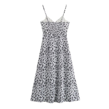 Summer Women Clothing Elegant Slightly Mature Floral Printing Shoulder Girdle Dress SenDa