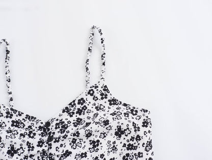 Summer Women Clothing Elegant Slightly Mature Floral Printing Shoulder Girdle Dress SenDa