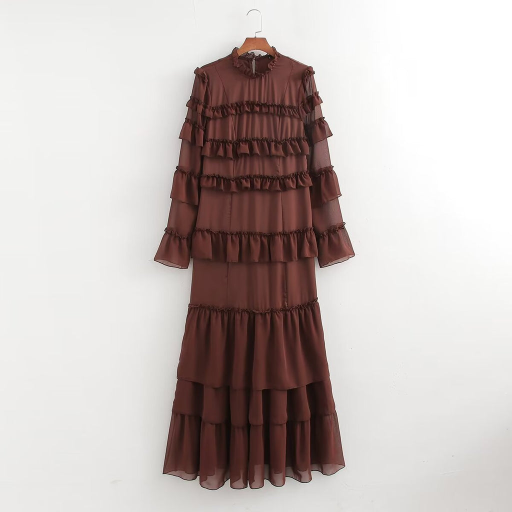 Summer Women Clothing Casual Simple Multi Layer Ruffled Dress Maxi Dress FRIDAY