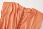 Summer Women Retro Deep V Plunge Neck Silk Satin Texture Slim Fit Sheath Pleated Dress Dress Shell