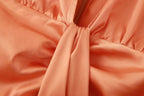 Summer Women Retro Deep V Plunge Neck Silk Satin Texture Slim Fit Sheath Pleated Dress Dress Shell