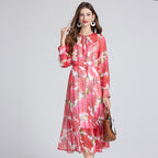 Spring Summer Gorgeous Red Flower Print Elegant High End Dress Sling Set ESUNG