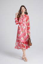 Spring Summer Gorgeous Red Flower Print Elegant High End Dress Sling Set ESUNG