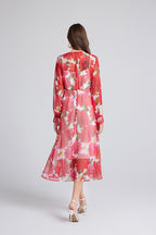 Spring Summer Gorgeous Red Flower Print Elegant High End Dress Sling Set ESUNG