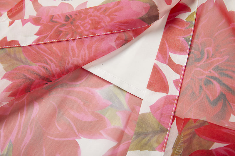 Spring Summer Gorgeous Red Flower Print Elegant High End Dress Sling Set ESUNG