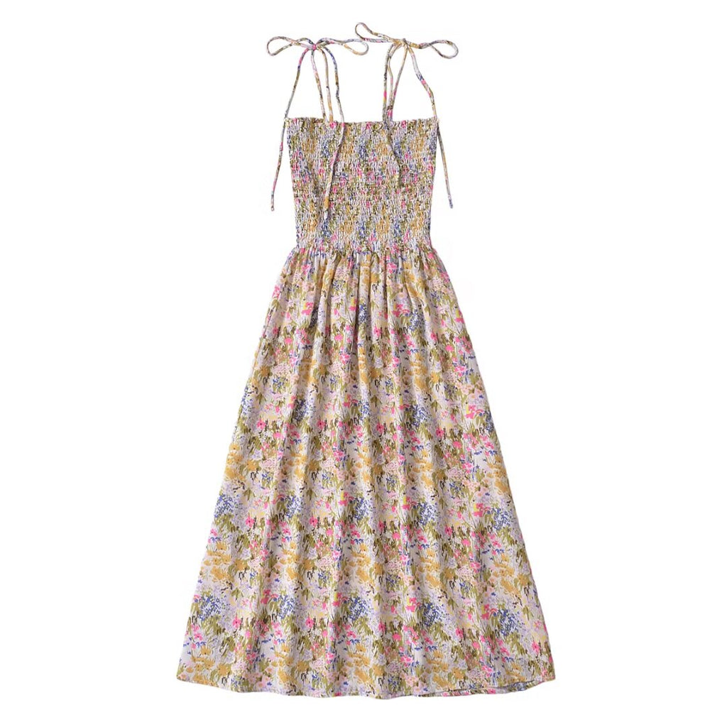 Summer French Vintage Floral Elastic Waisted Slimming Sling Dress OMI