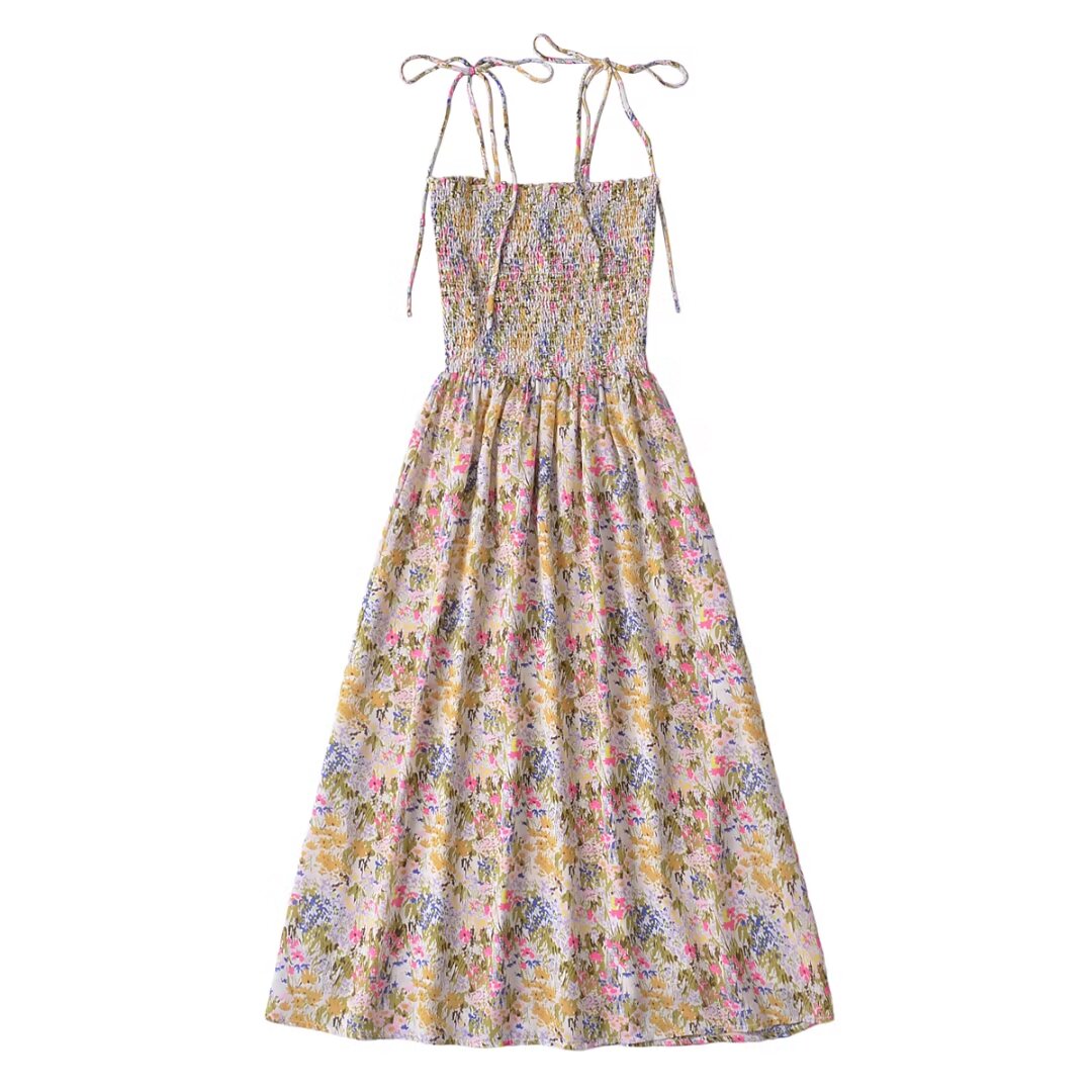 Summer French Vintage Floral Elastic Waisted Slimming Sling Dress OMI