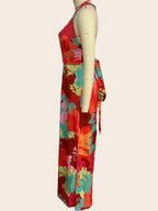 Summer Women Casual V neck Printed Lace up Mid Length Dress XUYUN