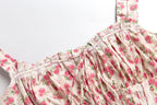 Summer French Waist Slimming A line Short Pure Floral Printing Slip Dress Women Puffy dress PullWind