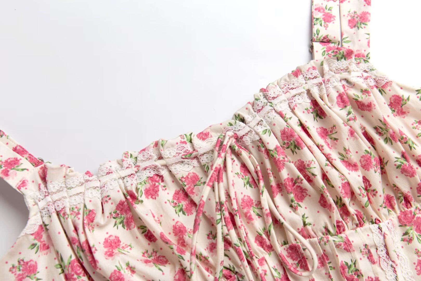 Summer French Waist Slimming A line Short Pure Floral Printing Slip Dress Women Puffy dress PullWind