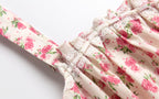 Summer French Waist Slimming A line Short Pure Floral Printing Slip Dress Women Puffy dress PullWind