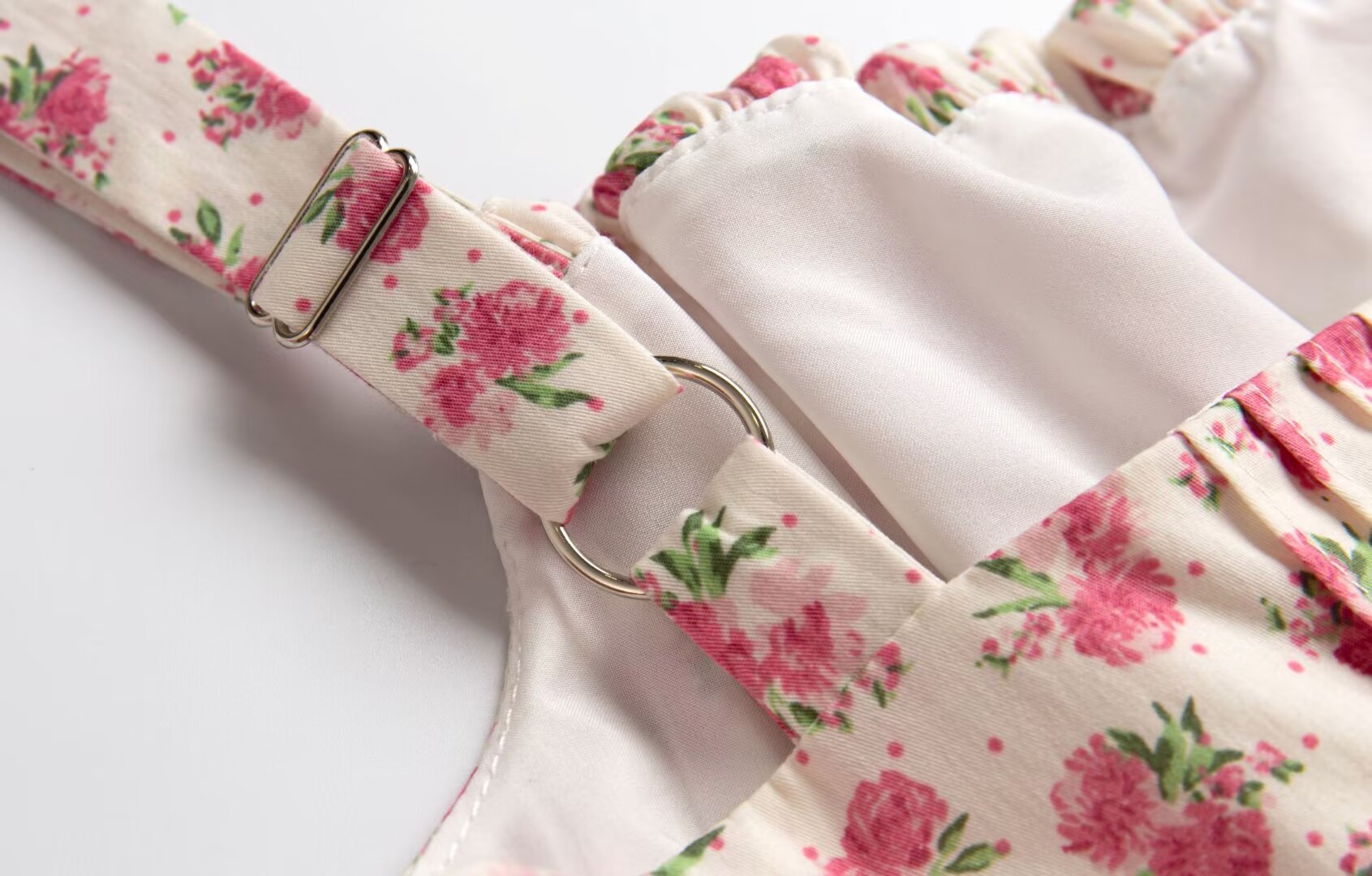 Summer French Waist Slimming A line Short Pure Floral Printing Slip Dress Women Puffy dress PullWind