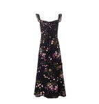 Printed Ruffled Suspender Summer Waist Controlled Lace up Slim Mid Length A line Dress PullWind