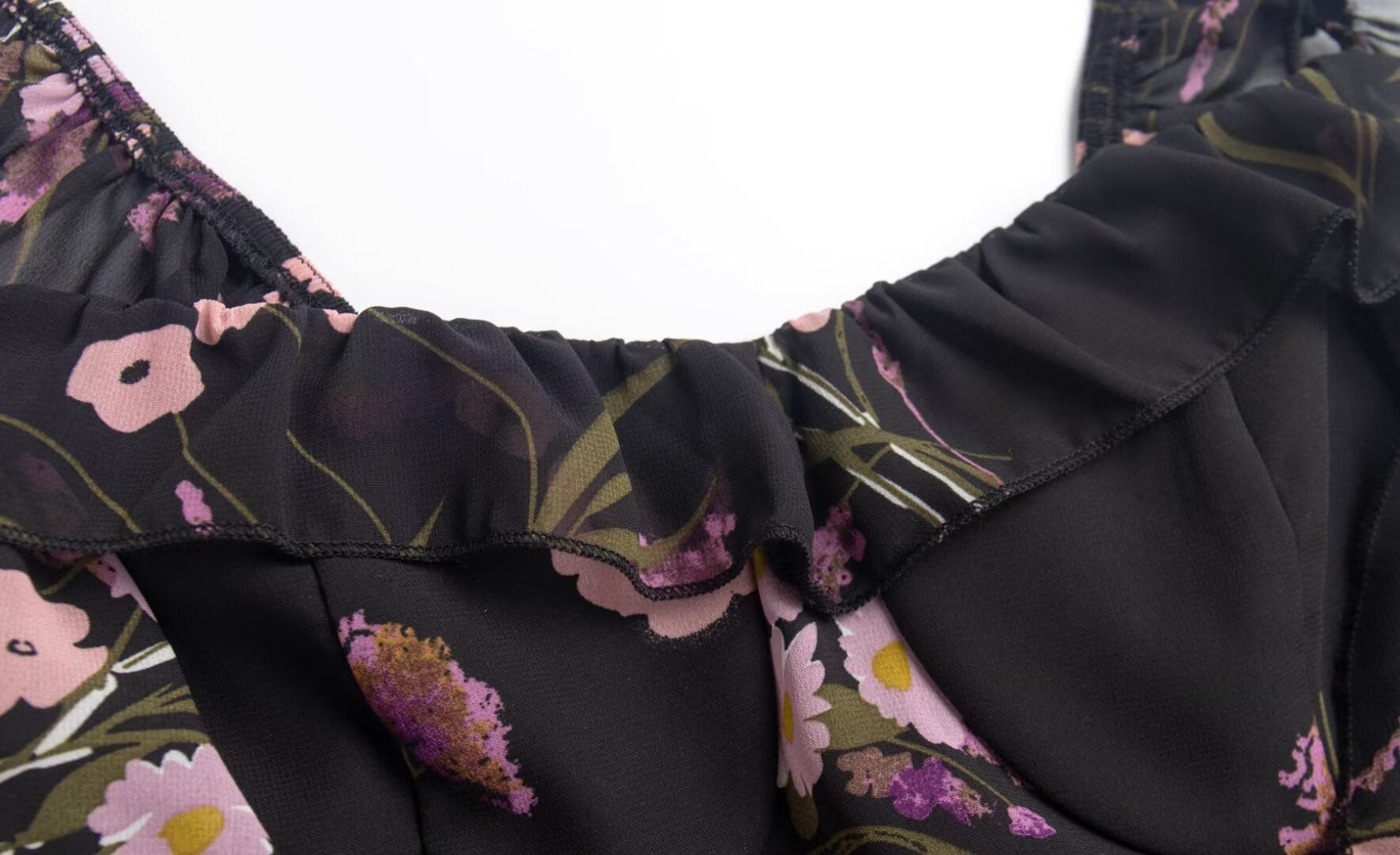 Printed Ruffled Suspender Summer Waist Controlled Lace up Slim Mid Length A line Dress PullWind
