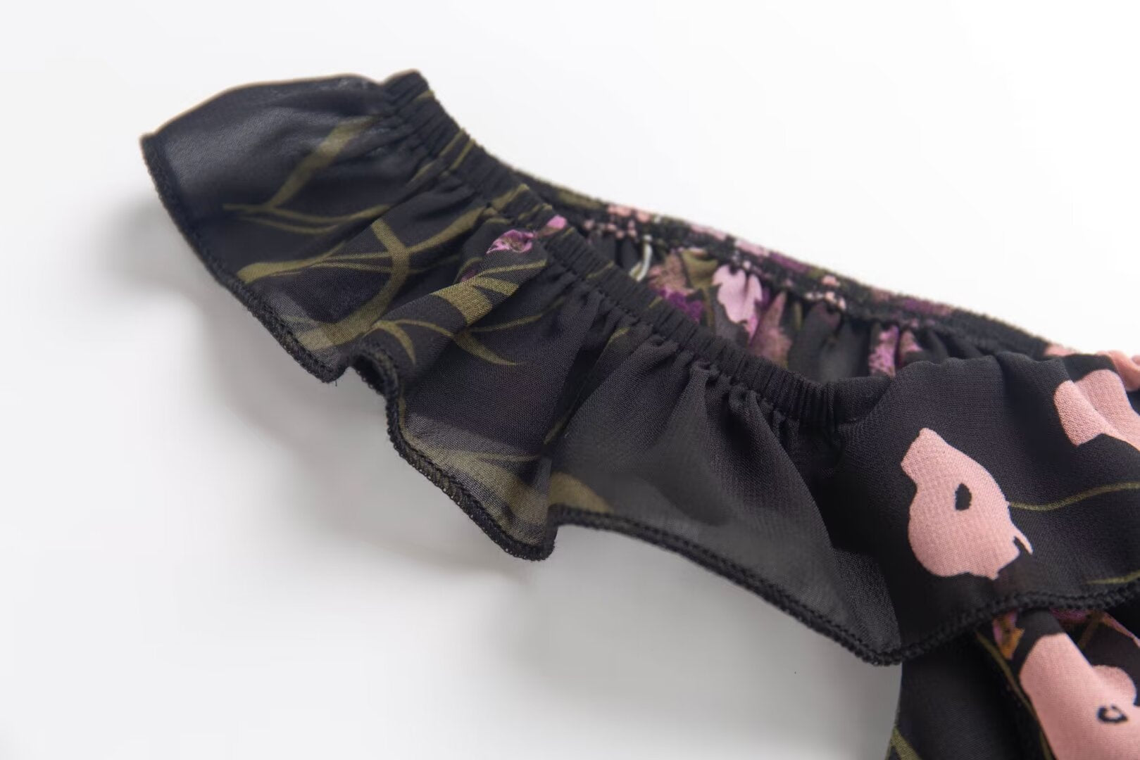 Printed Ruffled Suspender Summer Waist Controlled Lace up Slim Mid Length A line Dress PullWind
