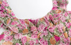 French Floral Design Ruffled Stitching Dress Summer Slim A line Vacation Dress Cami Dress PullWind