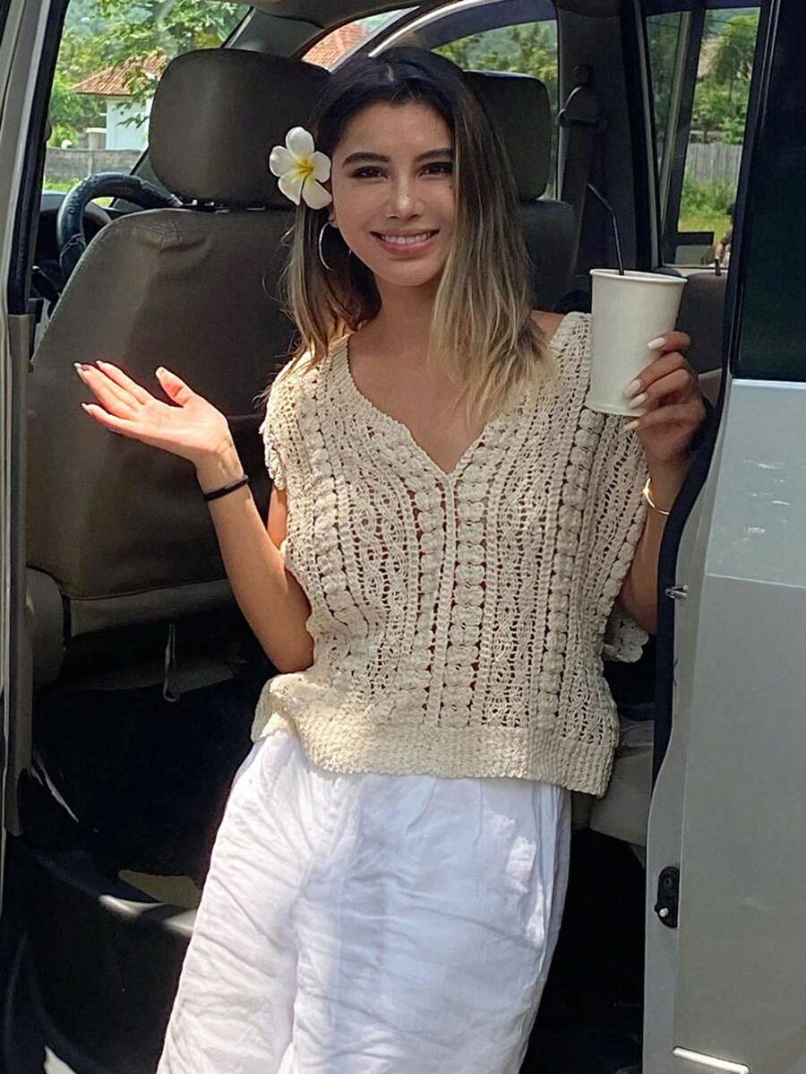 Crocheted Hollow Out Vest Hair Sweater Top Crochet hook Reddy