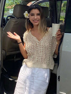 Crocheted Hollow Out Vest Hair Sweater Top Crochet hook Reddy