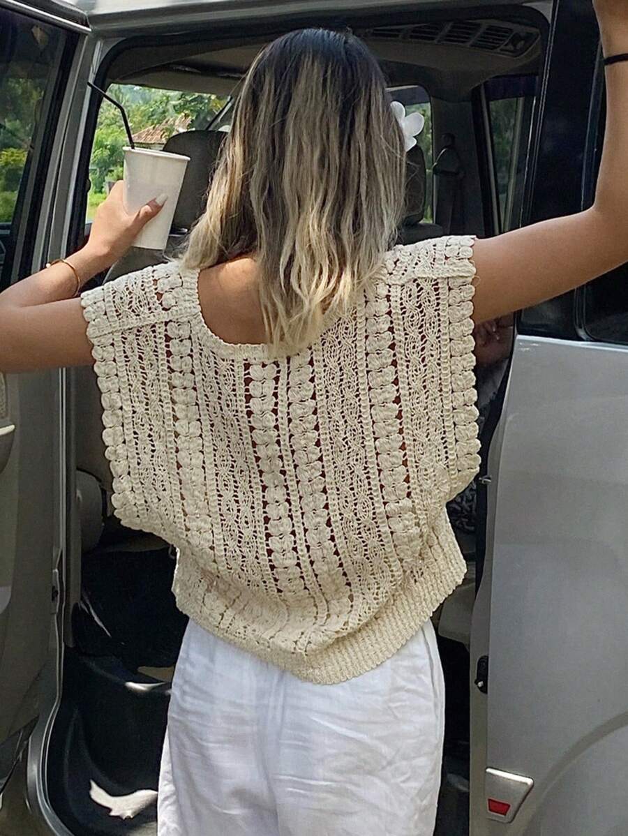 Crocheted Hollow Out Vest Hair Sweater Top Crochet hook Reddy