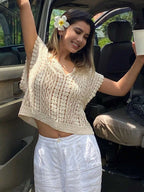 Crocheted Hollow Out Vest Hair Sweater Top Crochet hook Reddy