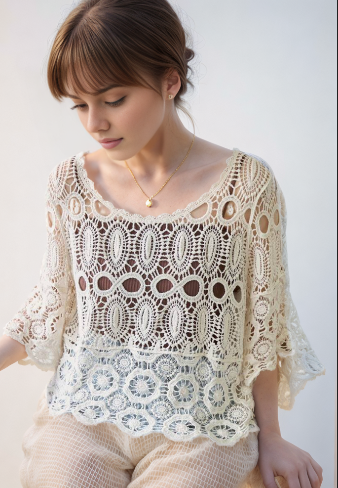 Knitted Hollow Top Wool Sweater Crochet hook Reddy