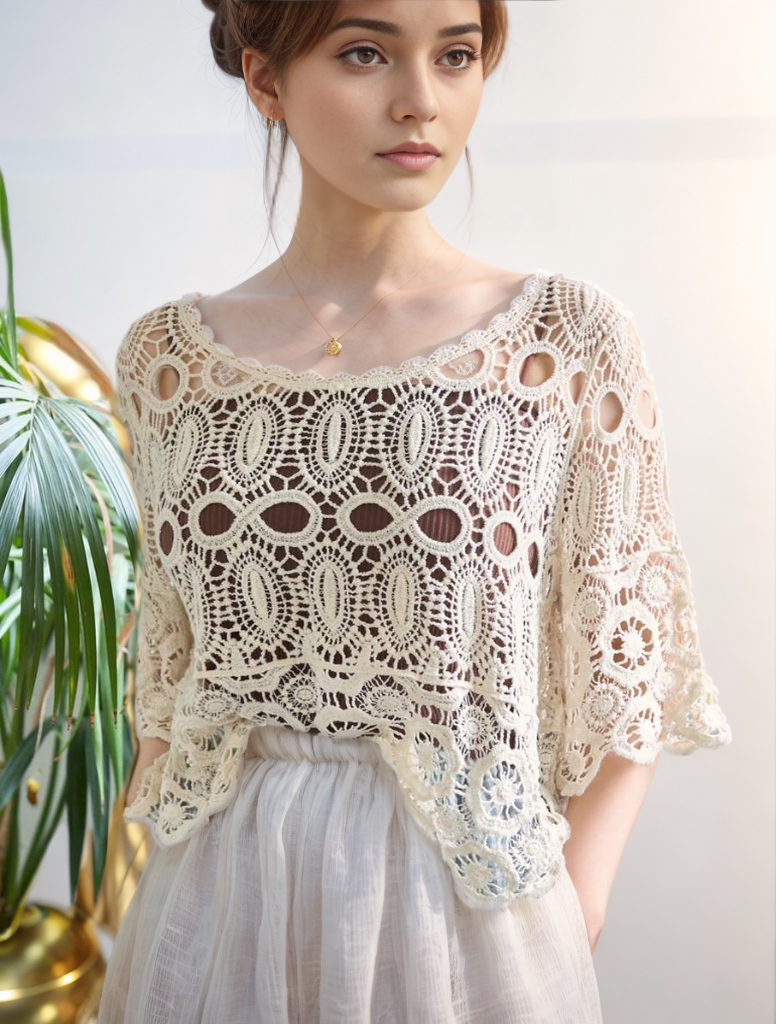 Knitted Hollow Top Wool Sweater Crochet hook Reddy