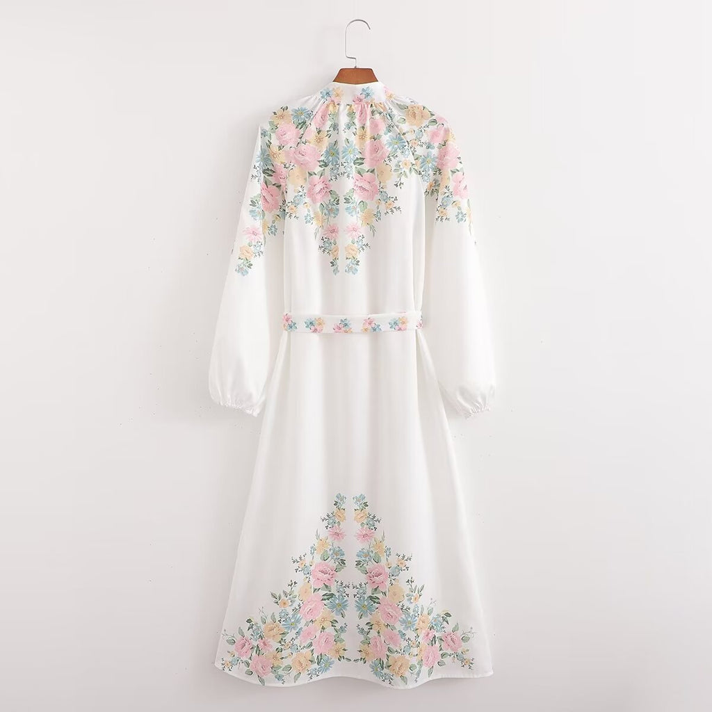 Summer Women Clothing Casual Belt Decorative Lace Stitching Positioning Printing Dress FRIDAY