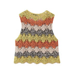 Summer Women Clothing Street Casual Hollow Out Cutout Round Sleeveless Knitwear