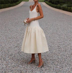 Women Clothing Women Elegant Solid Color Sling Dress JuneMade