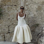 Women Clothing Women Elegant Solid Color Sling Dress JuneMade