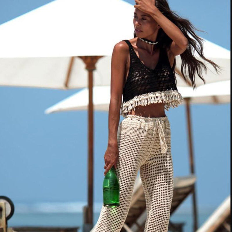 Sexy Hollow Out Cutout Shell Bikini Top Hand Crochet Female Sun Protective Blouse Zunee
