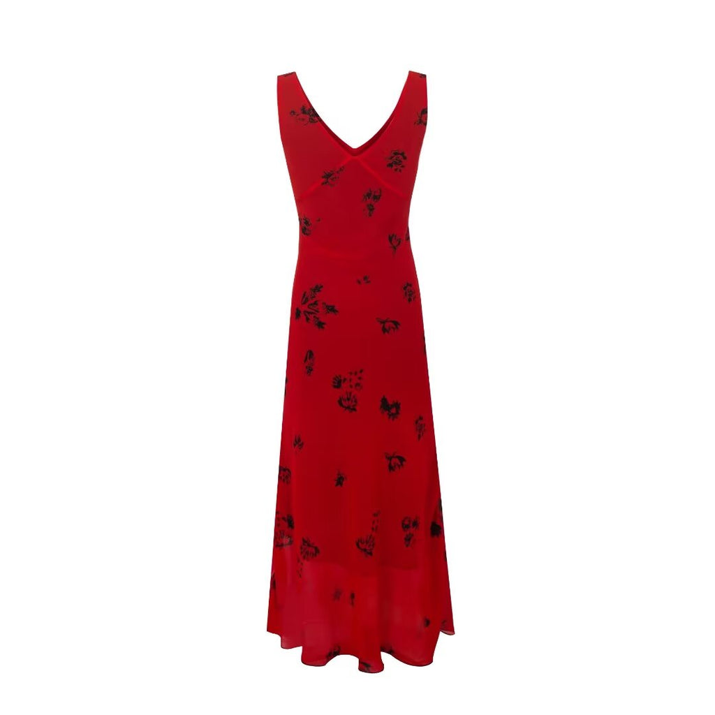 Summer Red V neck Sling Dress Women Summer Waist Bag Hip Fishtail Maxi Dress PullWind
