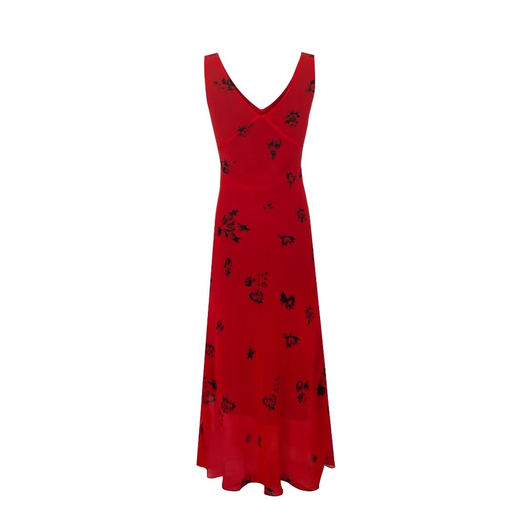 Summer Red V neck Sling Dress Women Summer Waist Bag Hip Fishtail Maxi Dress PullWind