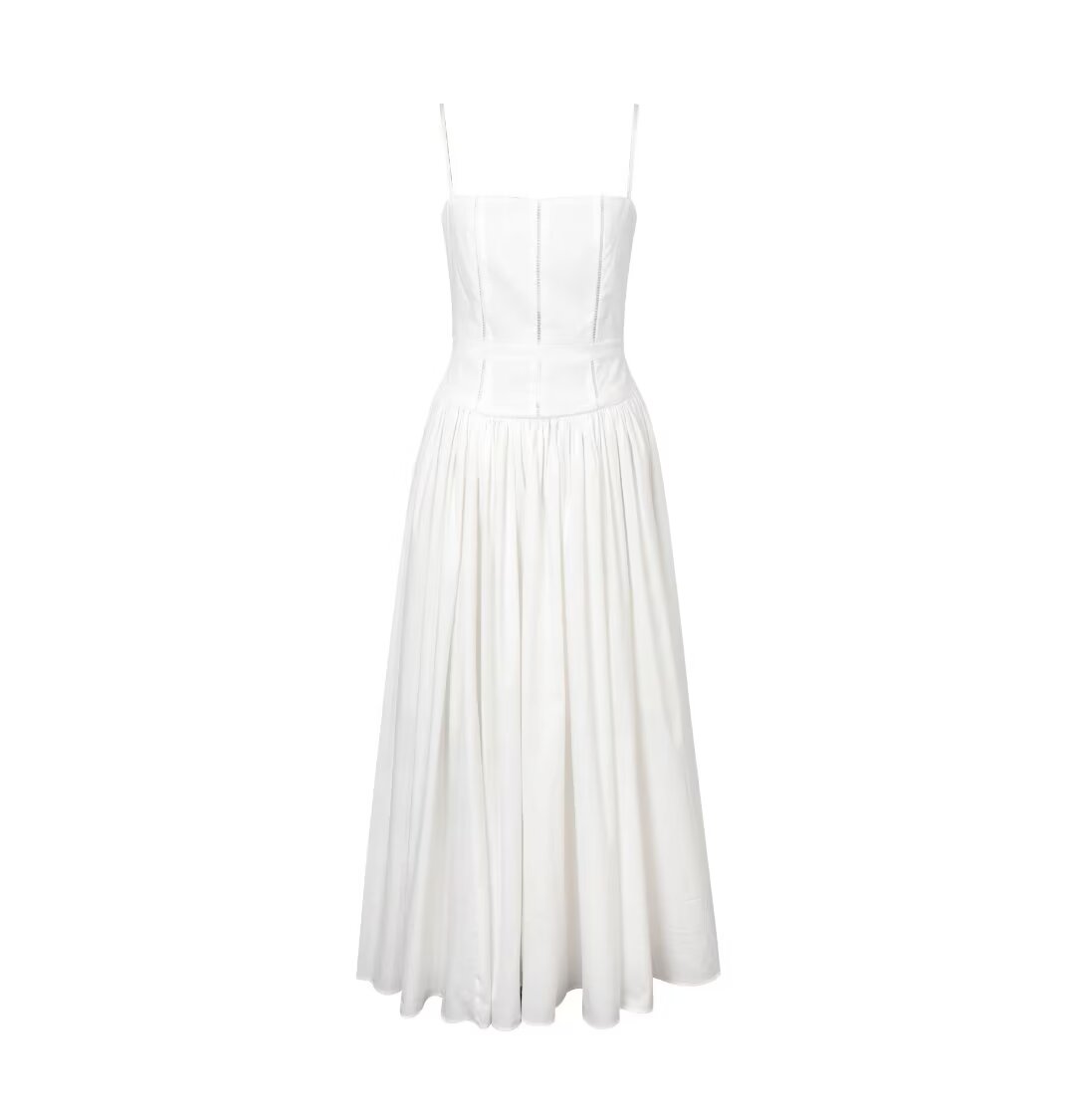 French Hollow Out Cutout Lace Band A Swing Sling Dress Women Summer Slim Fit Maxi Dress PullWind